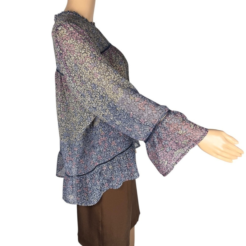 Lucky Brand Peasant Chiffon Long Sleeve Floral Blouse Size XL - Picture 3 of 10